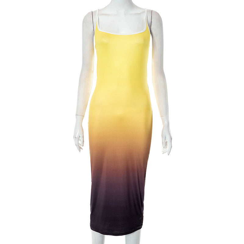 Women's Gradient Printing Backless Slim-fit Dress
